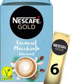 Nescafé Gold Coconut Macchiato Oploskoffie - 6 Doosjes à 6 Zakjes -KoffieLuxe Aanbiedingen Winkel 1005x1200