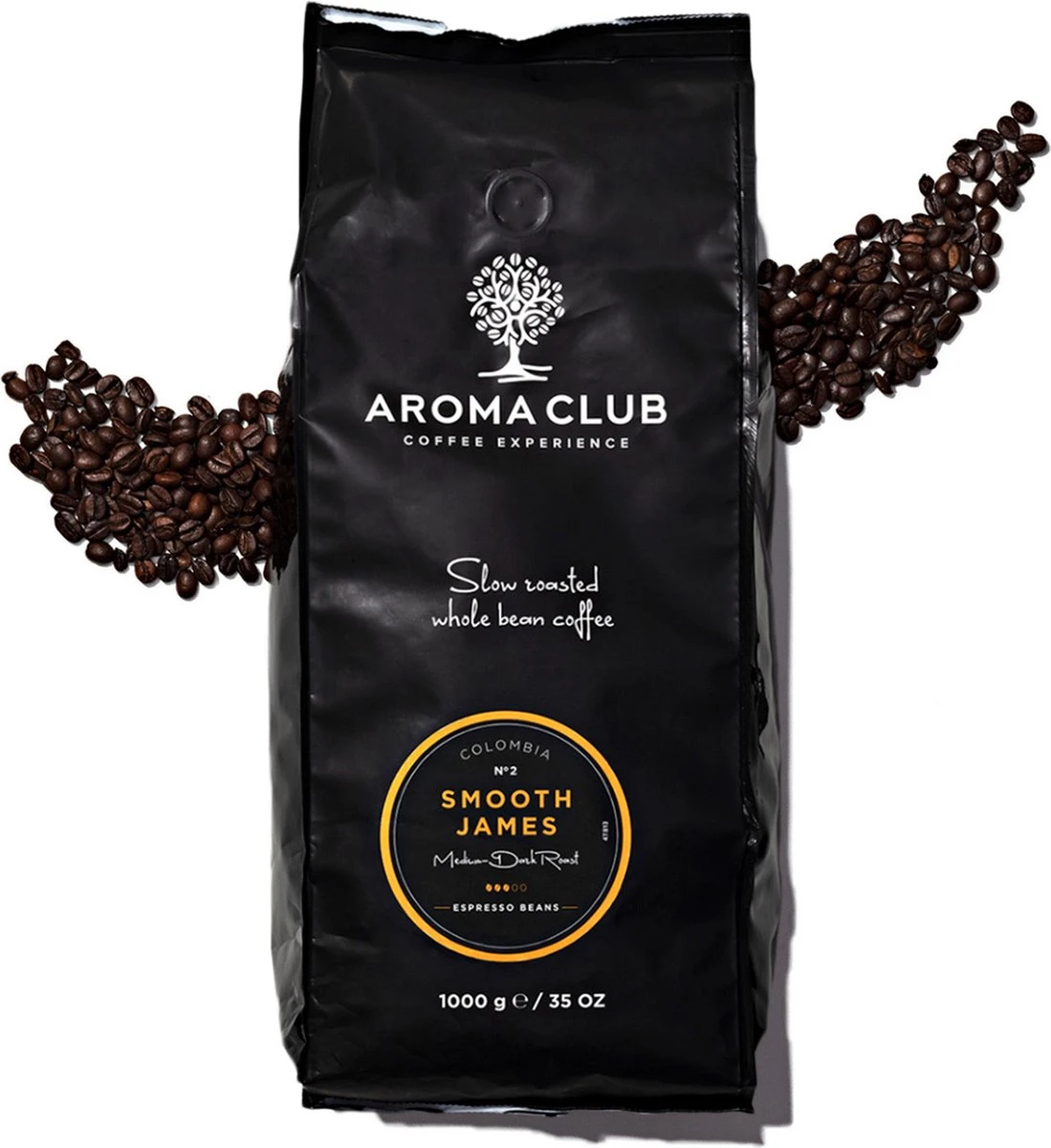 Aroma Club - Koffiebonen 1KG - No. 2 Smooth James - Koffie Intensiteit 3/5 - Espresso & Lungo 1 Aroma Club - Koffiebonen 1KG - No. 2 Smooth James - Koffie Intensiteit 3/5 - Espresso & Lungo