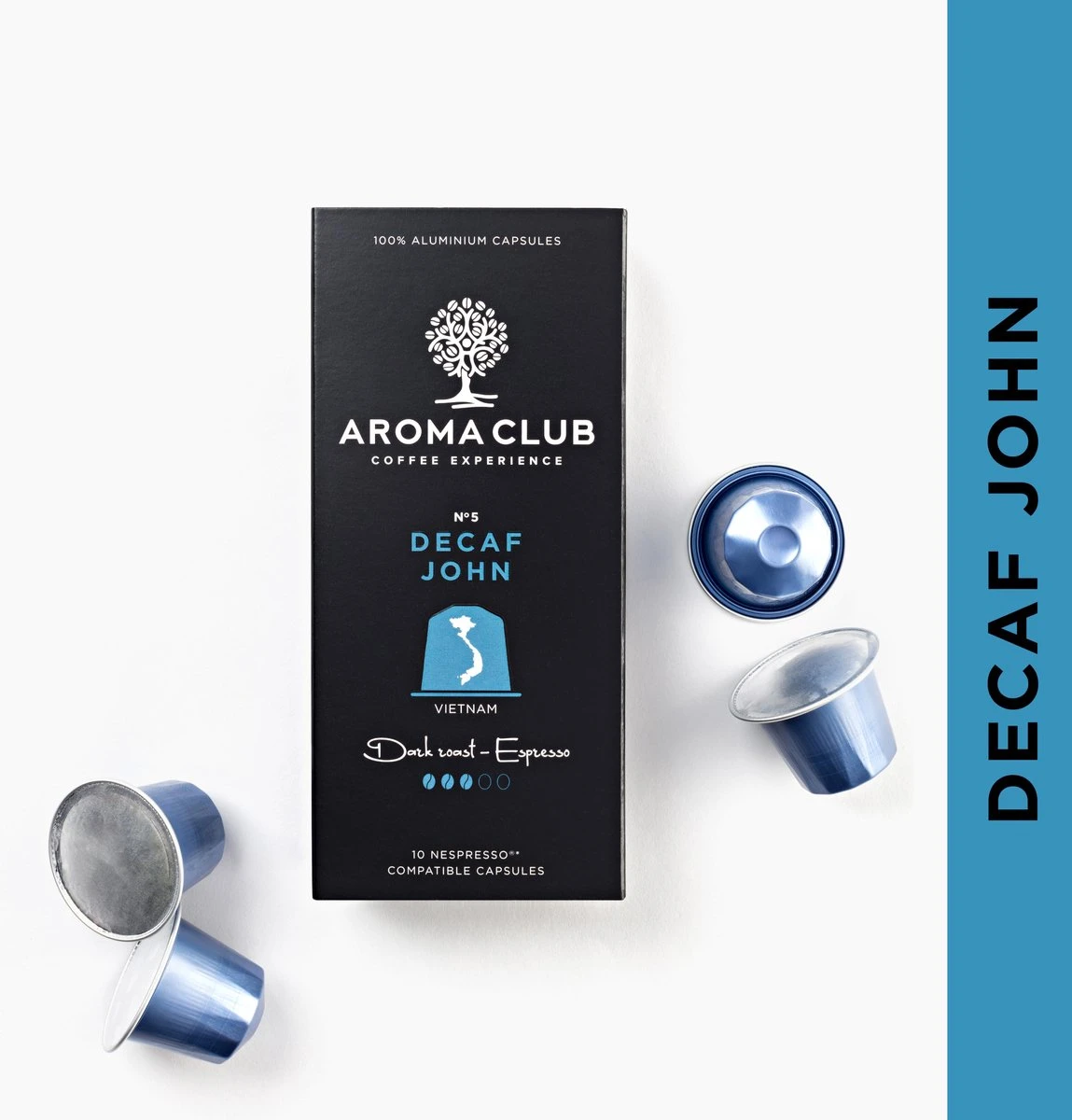 Aroma Club - Nespresso Compatible Capsules (120 St.) - No. 5 Decaf John - Intensiteit 3/5 - Decaf - 100% Aluminium Koffiecups 4 Aroma Club - Nespresso Compatible Capsules (120 St.) - No. 5 Decaf John - Intensiteit 3/5 - Decaf - 100% Aluminium Koffiecups - Afbeelding 4