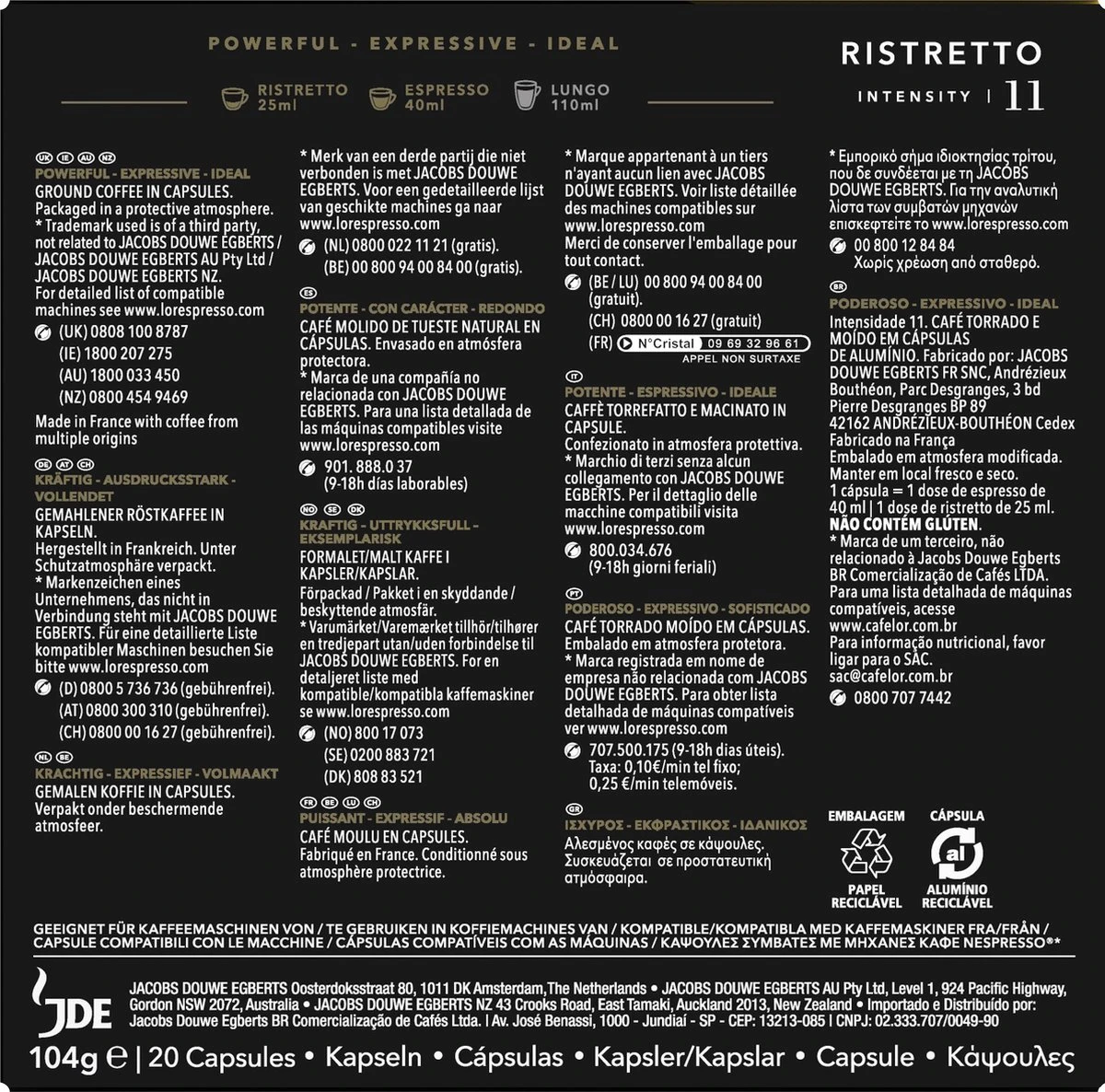 L'OR Espresso Ristretto Koffiecups - Intensiteit 11/12 - 10 X 20 Capsules 3 L'OR Espresso Ristretto Koffiecups - Intensiteit 11/12 - 10 X 20 Capsules - Afbeelding 3