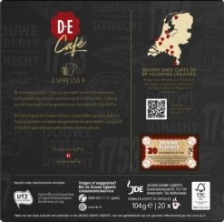 Douwe Egberts D.E Café Espresso Koffiecups - Intensiteit 9/12 - 10 X 20 Capsules -KoffieLuxe Aanbiedingen Winkel 1200x1186 2
