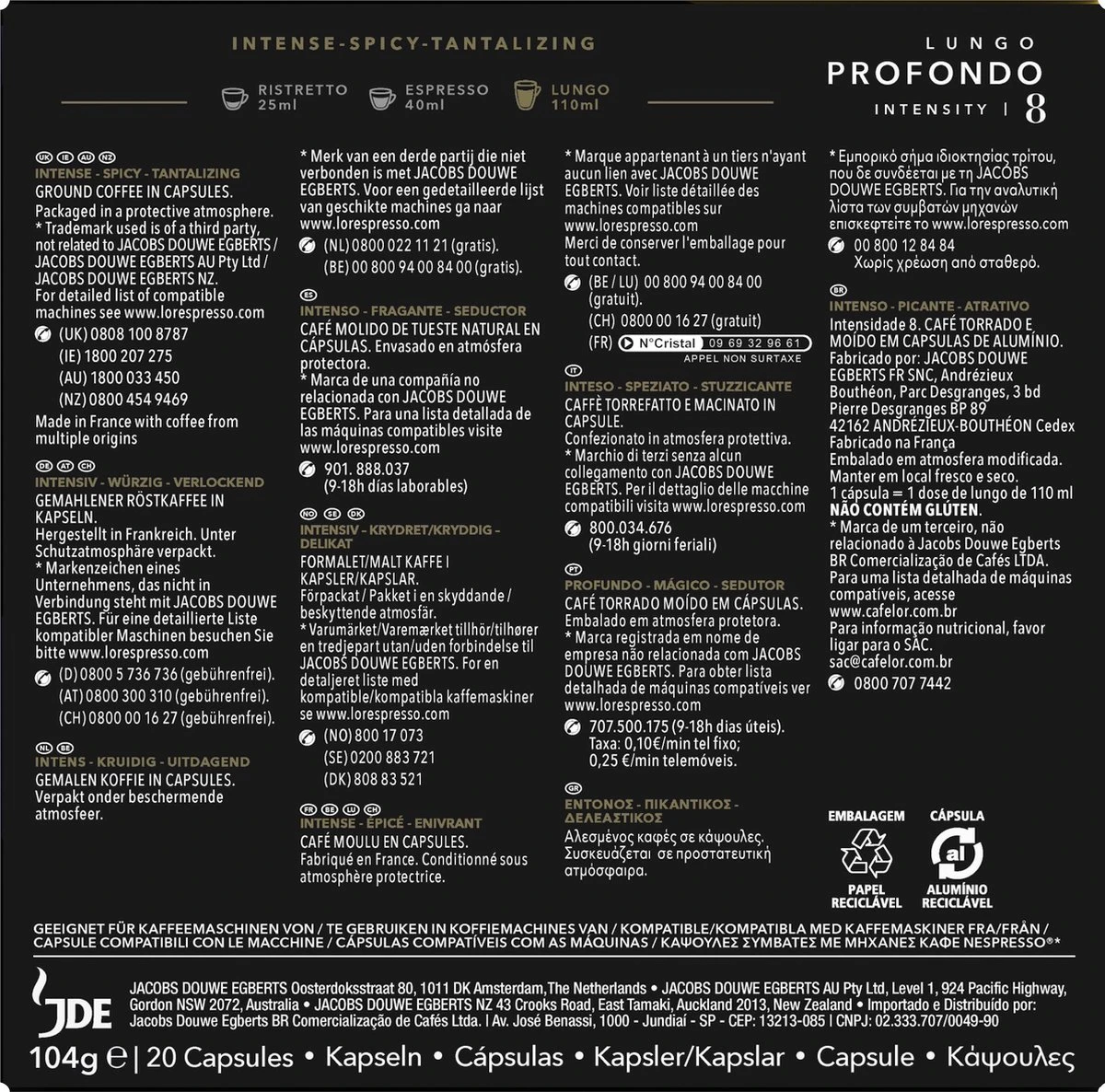 L'OR Lungo Profondo Koffiecups - Intensiteit 8/12 - 10 X 20 Capsules 3 L'OR Lungo Profondo Koffiecups - Intensiteit 8/12 - 10 X 20 Capsules - Afbeelding 3