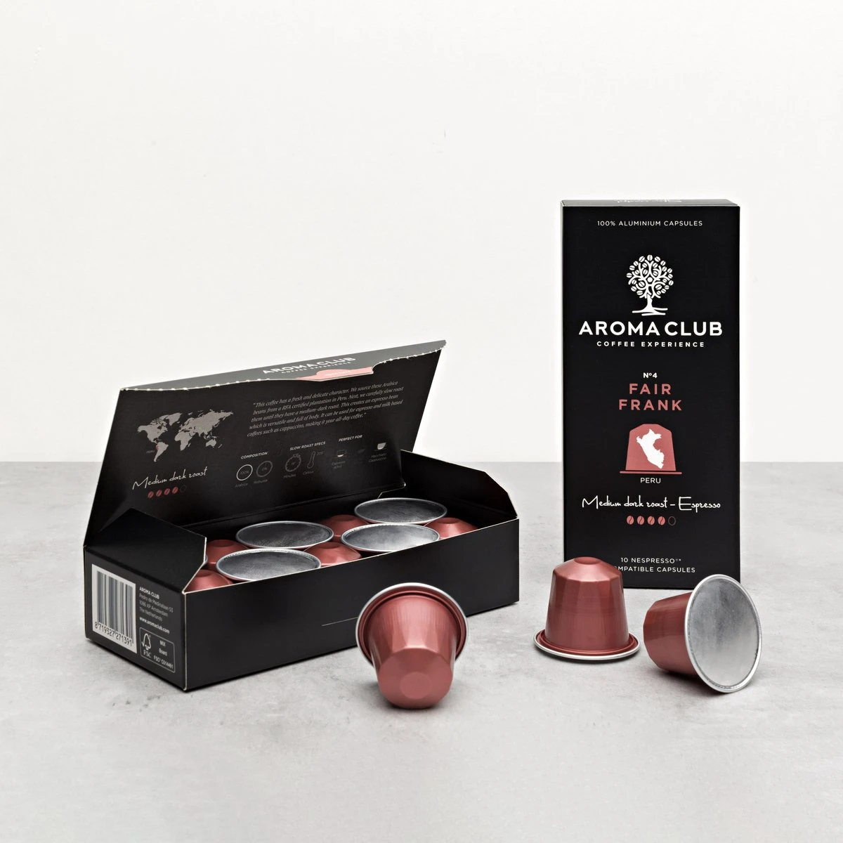 Aroma Club - Nespresso Compatible Capsules (120 St.) - No. 4 Fair Frank - Intensiteit 4/5 - Espresso - 100% Aluminium Koffiecups 2 Aroma Club - Nespresso Compatible Capsules (120 St.) - No. 4 Fair Frank - Intensiteit 4/5 - Espresso - 100% Aluminium Koffiecups - Afbeelding 2