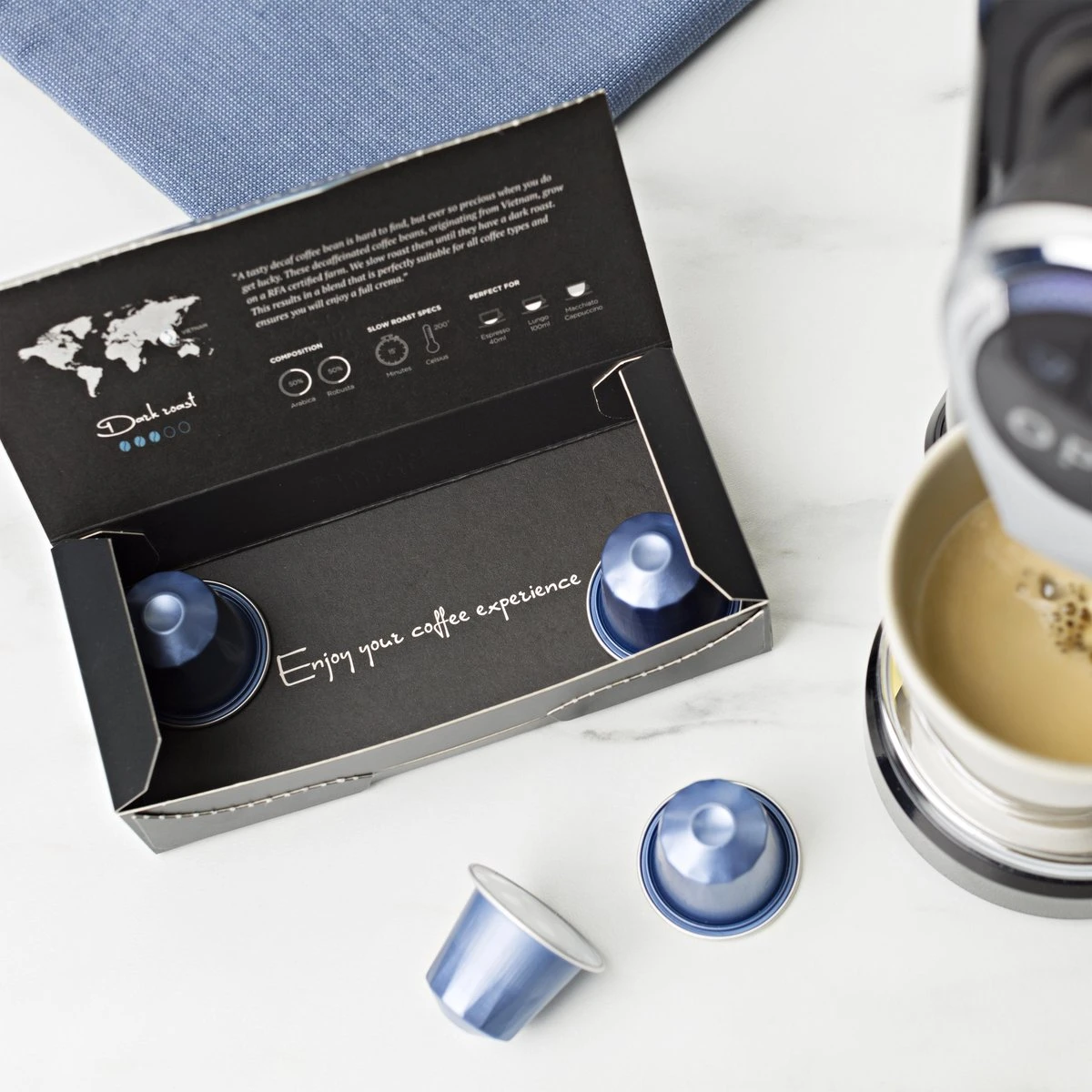 Aroma Club - Nespresso Compatible Capsules (120 St.) - No. 5 Decaf John - Intensiteit 3/5 - Decaf - 100% Aluminium Koffiecups 3 Aroma Club - Nespresso Compatible Capsules (120 St.) - No. 5 Decaf John - Intensiteit 3/5 - Decaf - 100% Aluminium Koffiecups - Afbeelding 3