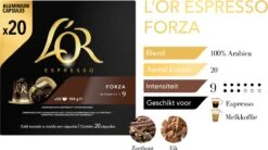 L'OR Espresso Forza Koffiecups - Intensiteit 9/12 - 10 X 20 Capsules -KoffieLuxe Aanbiedingen Winkel 1200x669