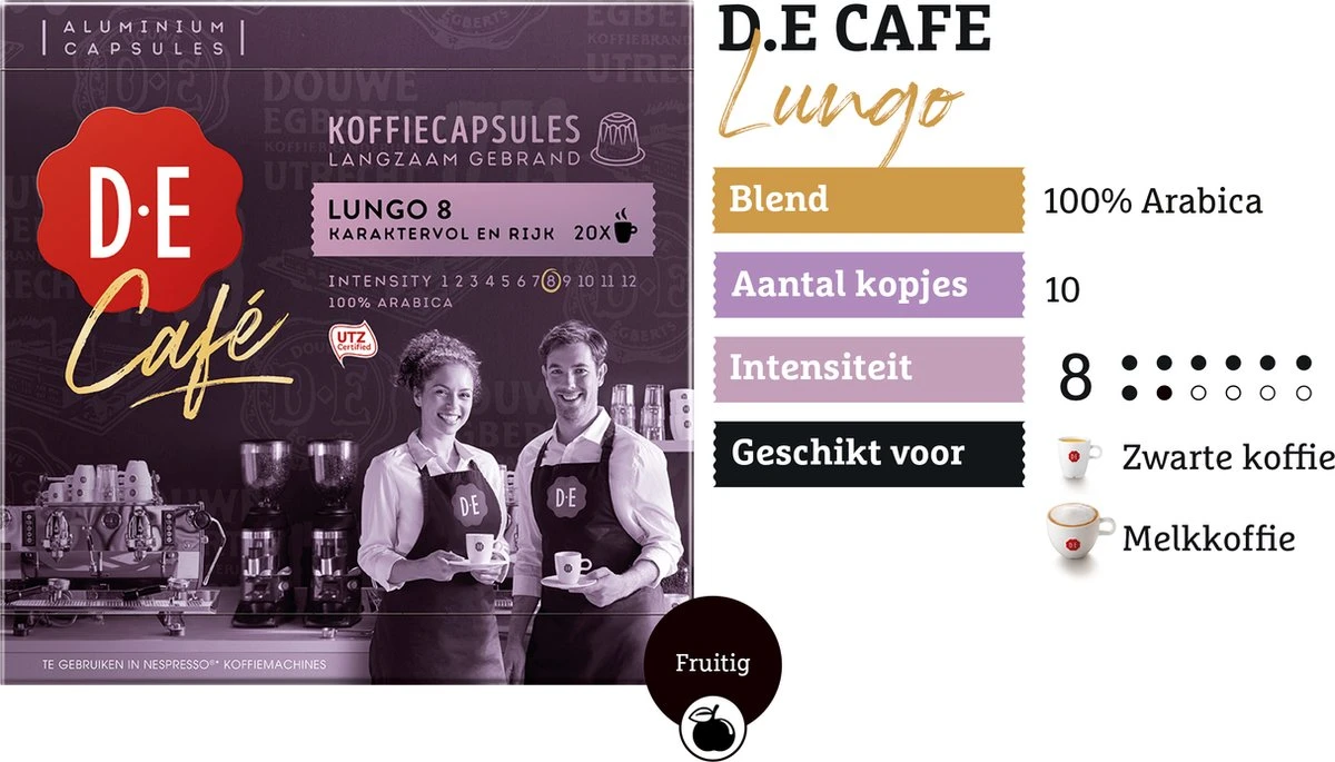 Douwe Egberts D.E Café Lungo Koffiecups - Intesiteit 8/12 - 10 X 20 Capsules 4 Douwe Egberts D.E Café Lungo Koffiecups - Intesiteit 8/12 - 10 X 20 Capsules - Afbeelding 4