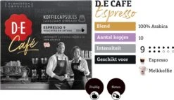 Douwe Egberts D.E Café Espresso Koffiecups - Intensiteit 9/12 - 10 X 20 Capsules -KoffieLuxe Aanbiedingen Winkel 1200x697