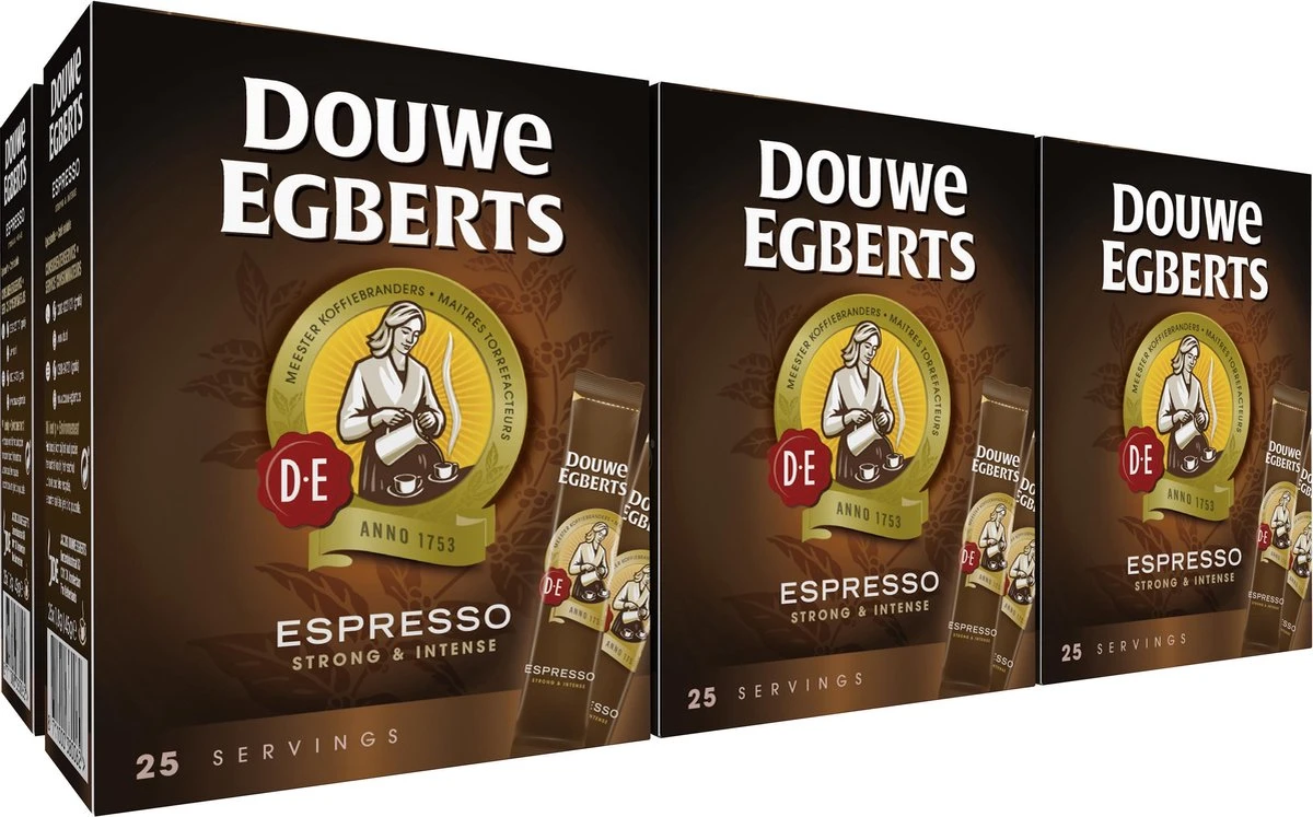 Douwe Egberts Espresso Sticks Oploskoffie - 6 X 25 Zakjes 1 Douwe Egberts Espresso Sticks Oploskoffie - 6 X 25 Zakjes