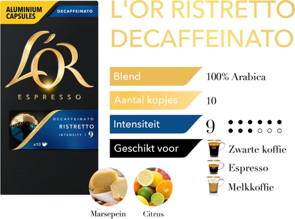 L'OR Espresso Ristretto Decaffeinato - Intensiteit 9/12 - 10 X 10 Capsules 6 L'OR Espresso Ristretto Decaffeinato - Intensiteit 9/12 - 10 X 10 Capsules - Afbeelding 6