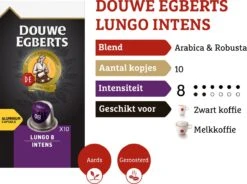 Douwe Egberts Lungo Intens Koffiecups - Intensiteit 8/12 - 10 X 10 Capsules -KoffieLuxe Aanbiedingen Winkel 1200x894