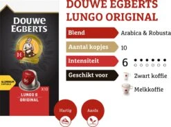 Douwe Egberts Lungo Original Koffiecups - Intensiteit 6/12 - 10 X 10 Capsules -KoffieLuxe Aanbiedingen Winkel 1200x895 1