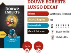 Douwe Egberts Lungo Decaf Koffiecups - Intensiteit 6/12 - 10 X 10 Capsules -KoffieLuxe Aanbiedingen Winkel 1200x895