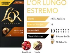 L'OR Lungo Estremo Koffiecups - Intensiteit 10/12 - 10 X 10 Capsules -KoffieLuxe Aanbiedingen Winkel 1200x907