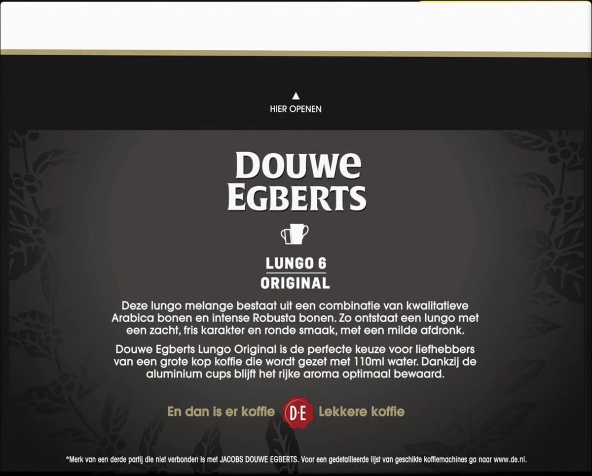 Douwe Egberts Lungo Original Koffiecups (6) - 5 X 40 Koffiecups 2 Douwe Egberts Lungo Original Koffiecups (6) - 5 X 40 Koffiecups - Afbeelding 2