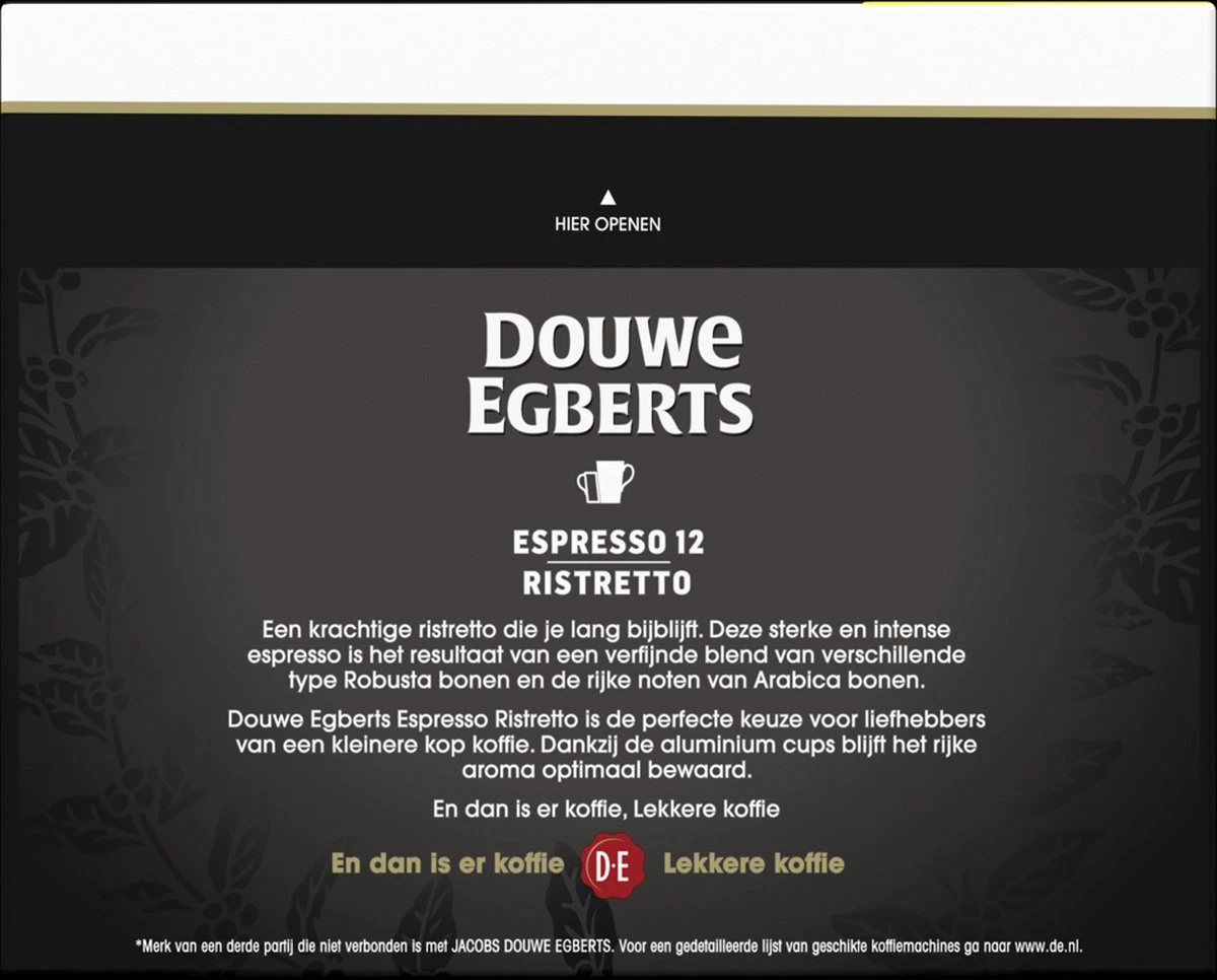 Douwe Egberts Espresso Ristretto Koffiecups (12) - 5 X 40 Koffiecups 2 Douwe Egberts Espresso Ristretto Koffiecups (12) - 5 X 40 Koffiecups - Afbeelding 2