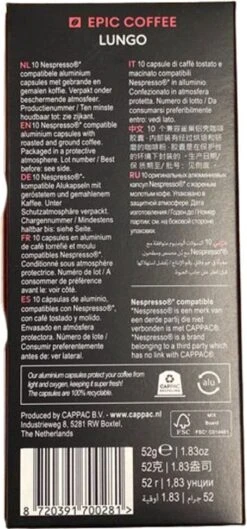 100 Capsules Epic Coffee - Lungo - Nespresso® Compatible Aluminium Capsules - RFA Keurmerk - Doos 100 Stuks 15 100 Capsules Epic Coffee - Lungo - Nespresso® Compatible Aluminium Capsules - RFA Keurmerk - Doos 100 Stuks -KoffieLuxe Aanbiedingen Winkel 560x1200