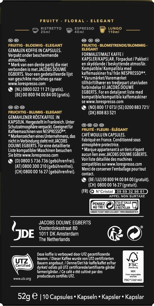 L'OR Lungo Elegante Koffiecups - Intensiteit 6/12 - 10 X 10 Capsules 2 L'OR Lungo Elegante Koffiecups - Intensiteit 6/12 - 10 X 10 Capsules - Afbeelding 2