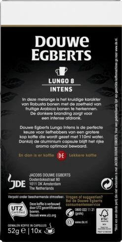 Douwe Egberts Lungo Intens Koffiecups - Intensiteit 8/12 - 10 X 10 Capsules -KoffieLuxe Aanbiedingen Winkel 607x1200