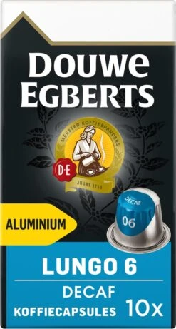 Douwe Egberts Lungo Decaf Koffiecups - Intensiteit 6/12 - 10 X 10 Capsules -KoffieLuxe Aanbiedingen Winkel 643x1200 1