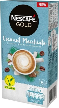 Nescafé Gold Coconut Macchiato Oploskoffie - 6 Doosjes à 6 Zakjes -KoffieLuxe Aanbiedingen Winkel 657x1200