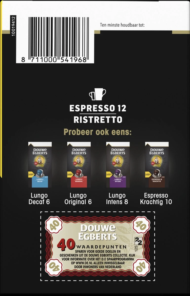Douwe Egberts Espresso Ristretto Koffiecups (12) - 5 X 40 Koffiecups 4 Douwe Egberts Espresso Ristretto Koffiecups (12) - 5 X 40 Koffiecups - Afbeelding 4