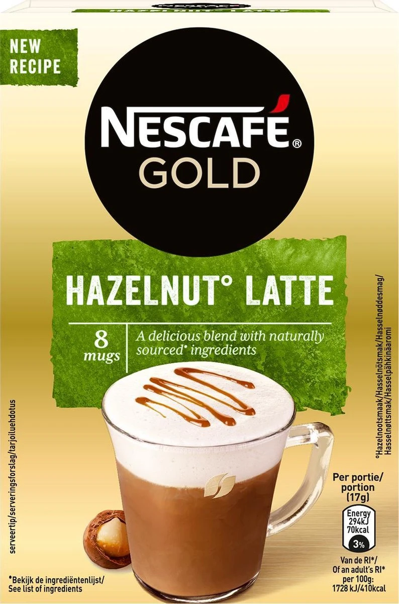 Nescafé Gold Hazelnoot Latte Oploskoffie - 6 Doosjes à 8 Zakjes 2 Nescafé Gold Hazelnoot Latte Oploskoffie - 6 Doosjes à 8 Zakjes - Afbeelding 2