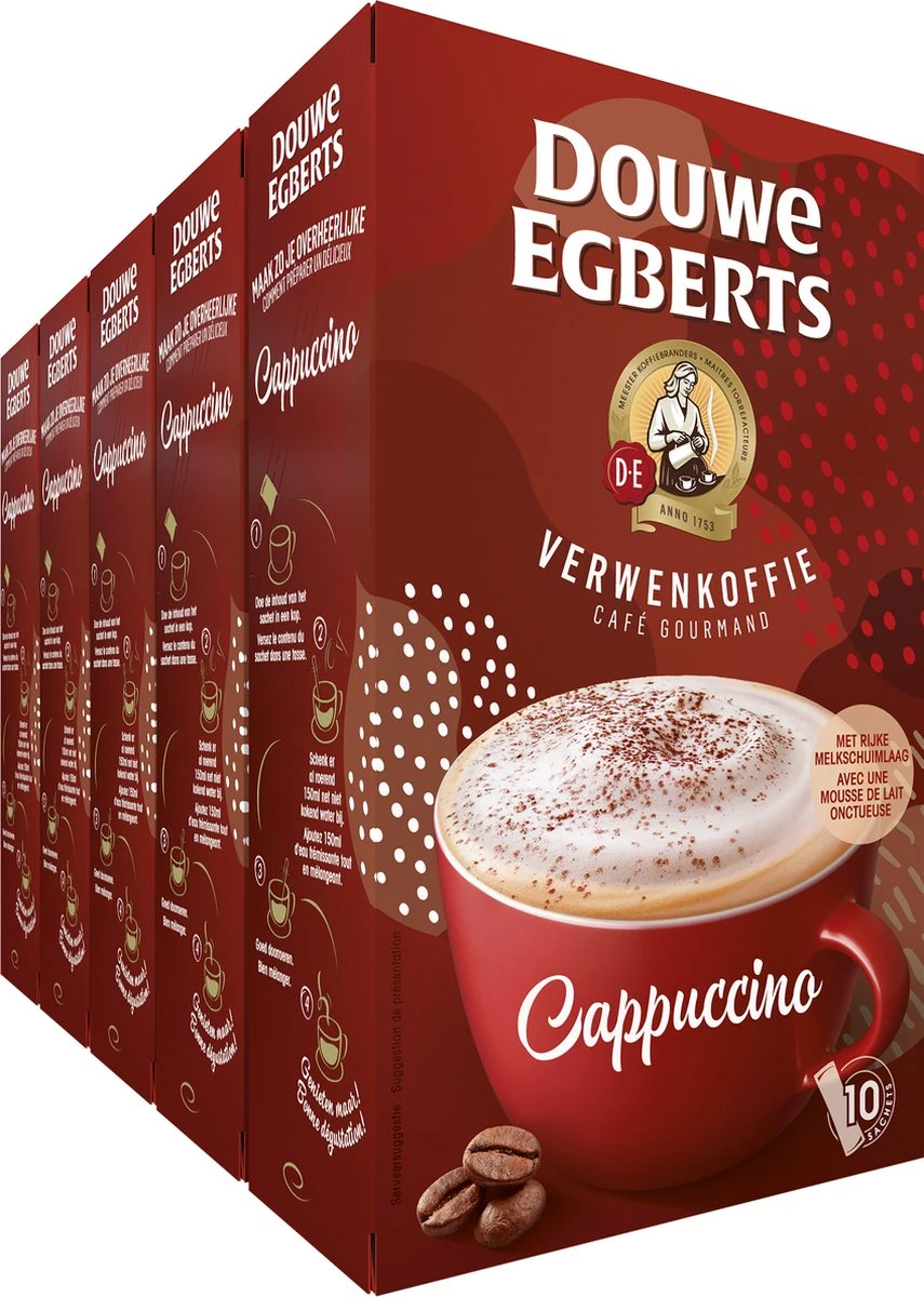 Douwe Egberts Verwenkoffie Cappuccino Oploskoffie - 5 X 10 Zakjes 1 Douwe Egberts Verwenkoffie Cappuccino Oploskoffie - 5 X 10 Zakjes