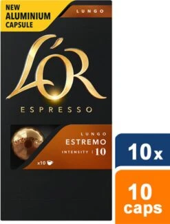 L'OR Lungo Estremo Koffiecups - Intensiteit 10/12 - 10 X 10 Capsules -KoffieLuxe Aanbiedingen Winkel 909x1200